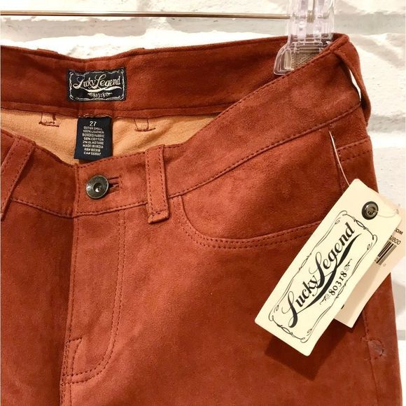 LUCKY BRAND 2 PIECE RUST SUEDE MOTORCYCLE MOTO JACKET & MATCHING PANTS 70s RETRO - Picture 11 of 15
